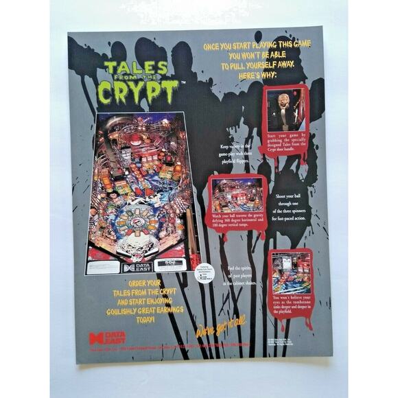 Tales From The Crypt Pinball Flyer Horror Vintage Zombie Art Original 1993 - Picture 3 of 3